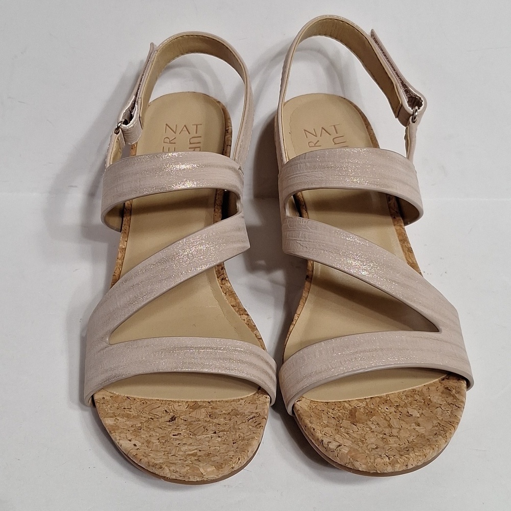 Naturalizer (NEW) Adria Cork Wedge Strappy Comfort Metallic Taupe Sandal Size 9